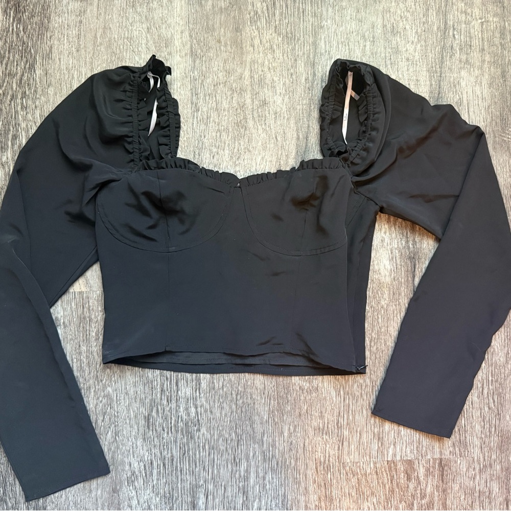 Lulu's Black Long Sleeve Blouse